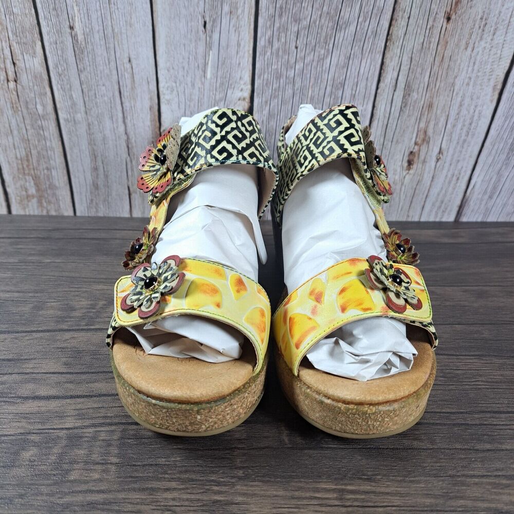 L'Artiste By Spring Step Radd Floral Cork Wedge Sandals Women's 10.5-11 EU 42 - Picture 2 of 10